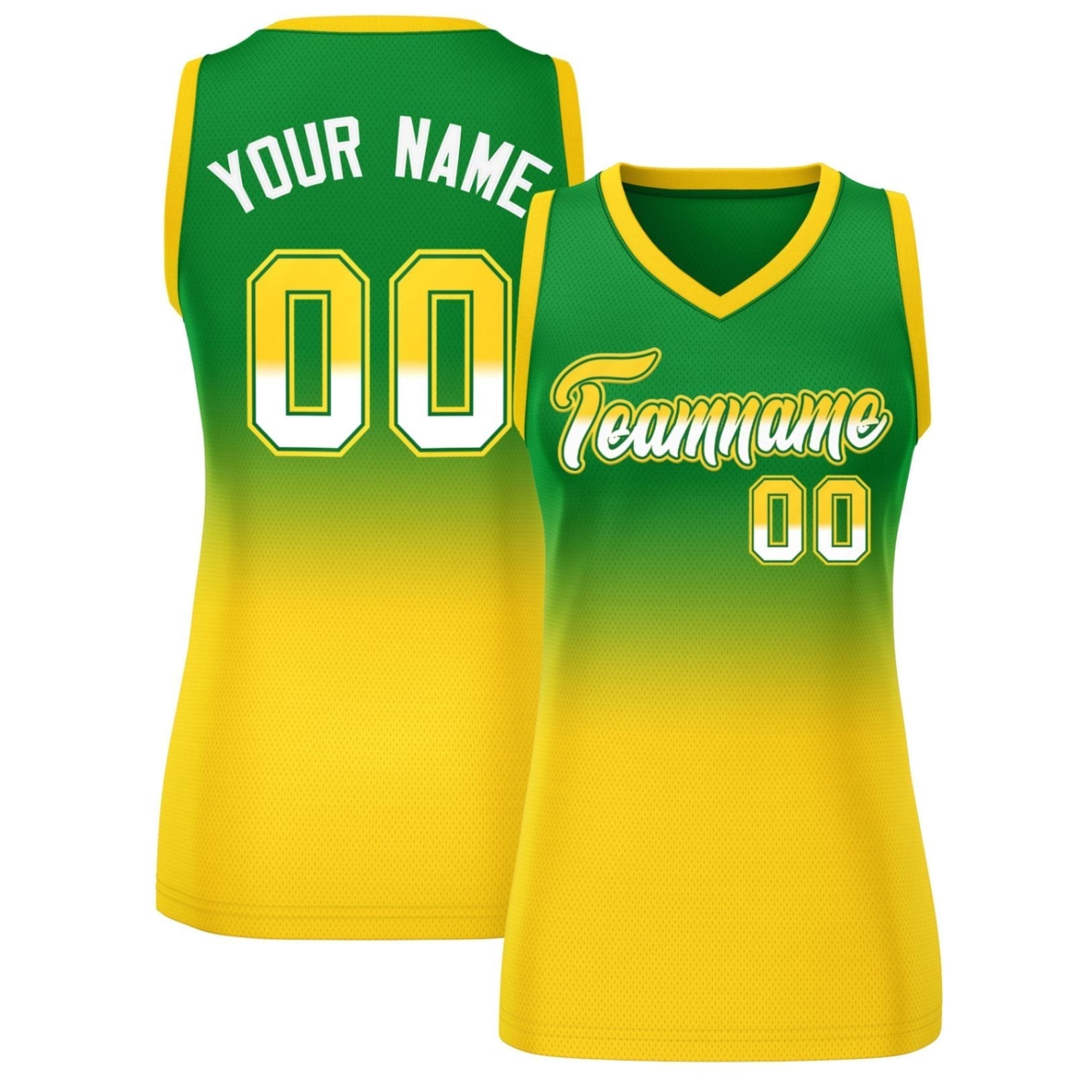 Custom Kelly Green Gold Gradient Fashion Tops Mesh Netball Dress For Women