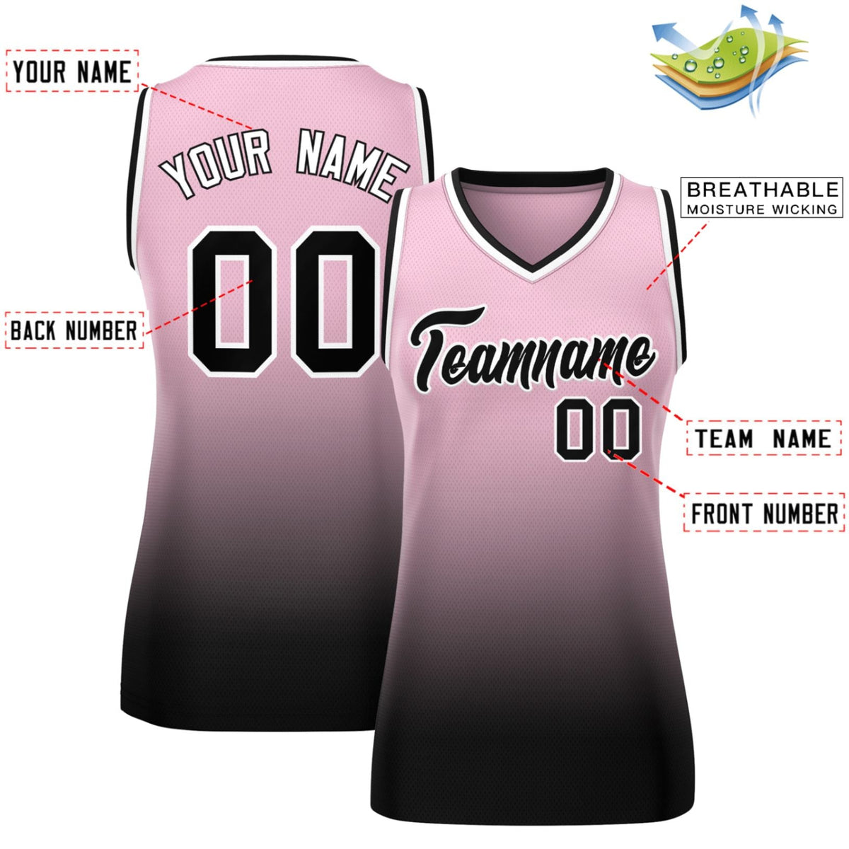 Custom Pink Black Gradient Fashion Tops Mesh Netball Dress For Women