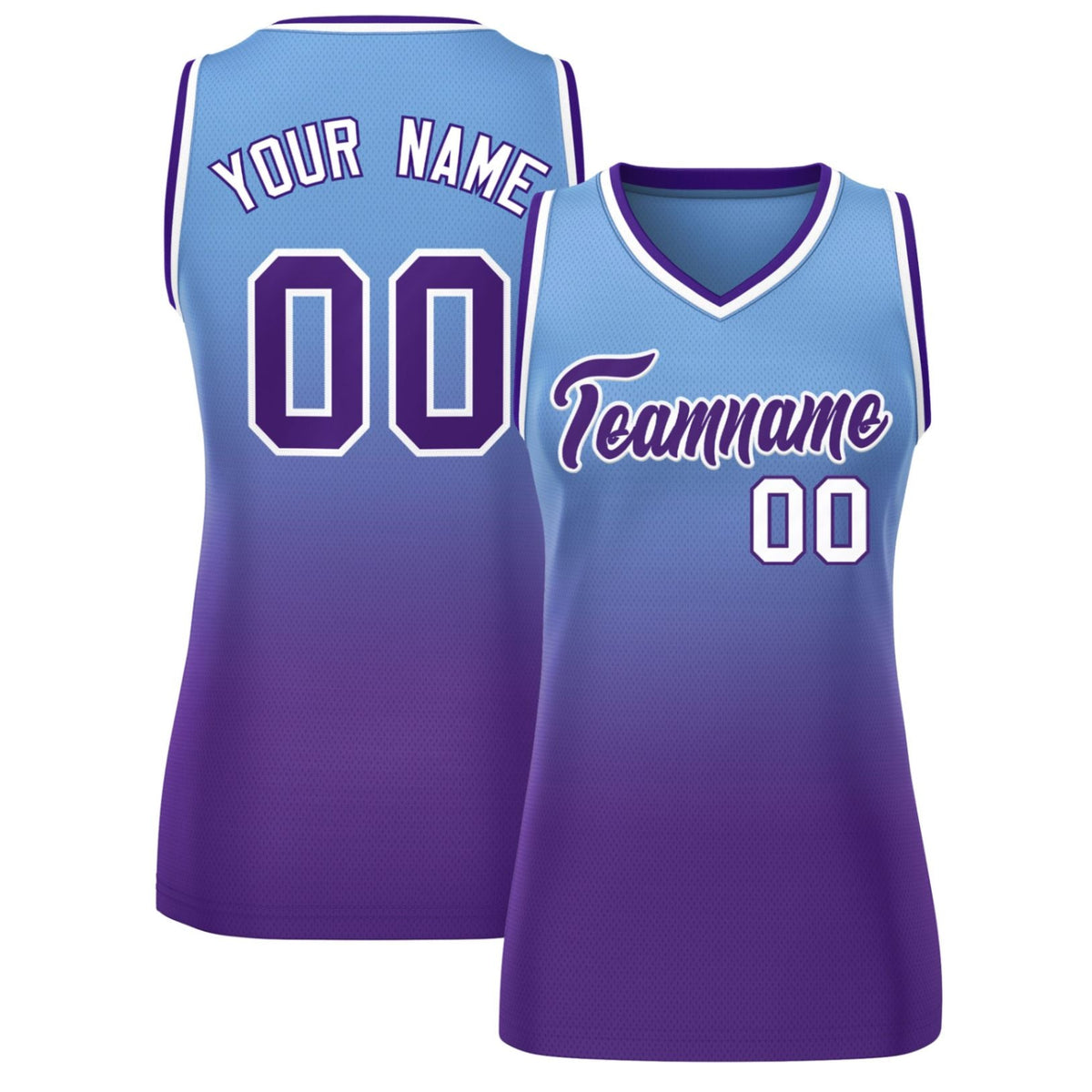 Custom Powder Blue Purple Gradient Fashion Tops Mesh Netball Dress For Women