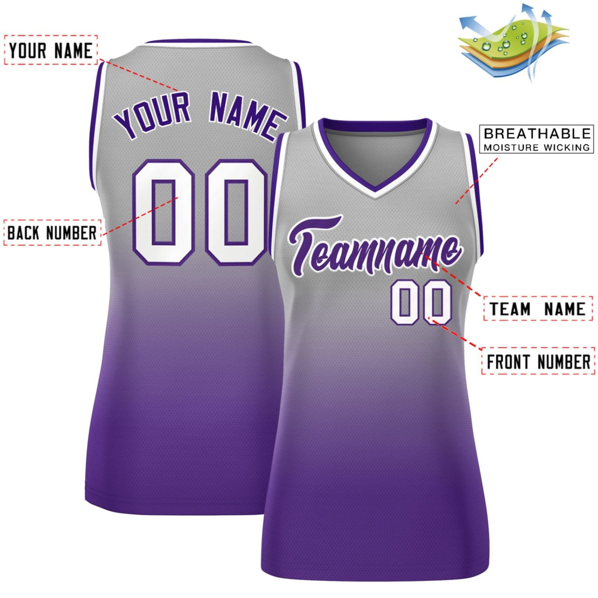 Custom Gray Purple Gradient Fashion Tops Mesh Netball Dress For Women