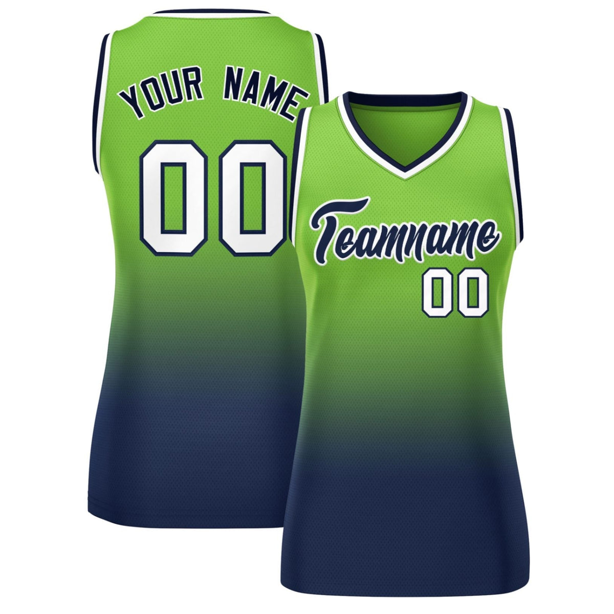 Custom Neon Green Navy Gradient Fashion Tops Mesh Netball Dress For Women