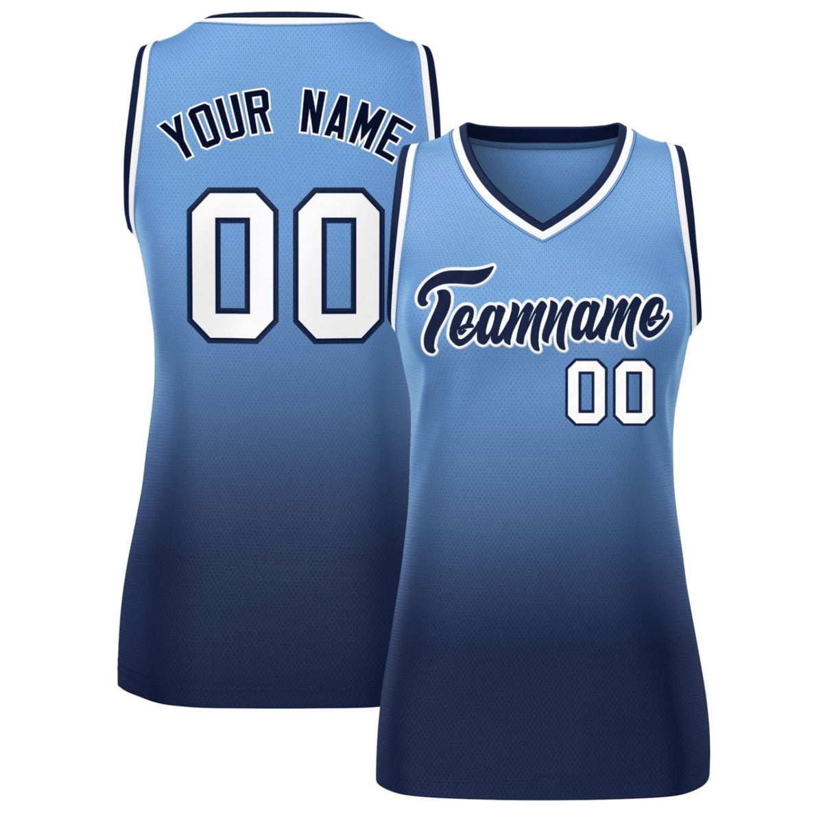 Custom Powder Blue Navy Gradient Fashion Tops Mesh Netball Dress For Women