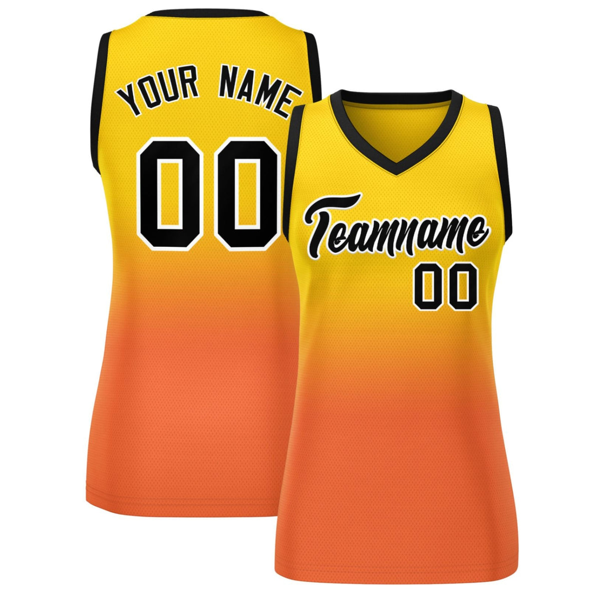 Custom Yellow Orange Gradient Fashion Tops Mesh Netball Dress For Women