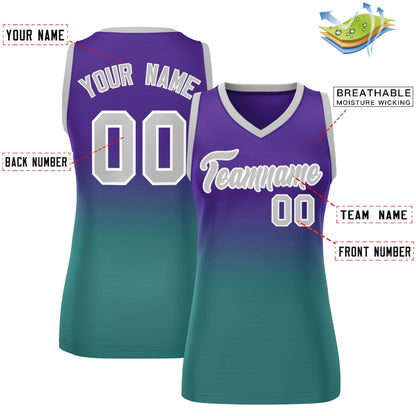 Custom Purple Aqua Gradient Fashion Tops Mesh Netball Dress For Women