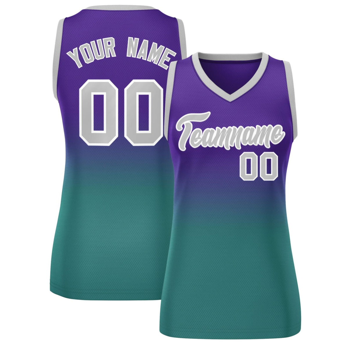Custom Purple Aqua Gradient Fashion Tops Mesh Netball Dress For Women
