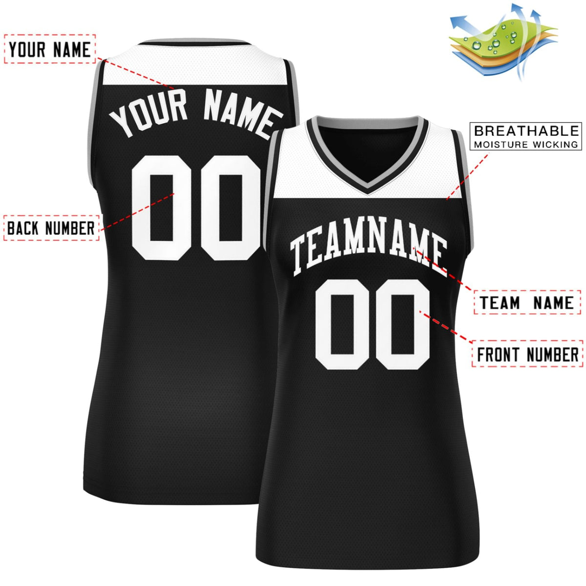Custom White Black Color Block Fashion Tops Mesh Netball Dress For Women