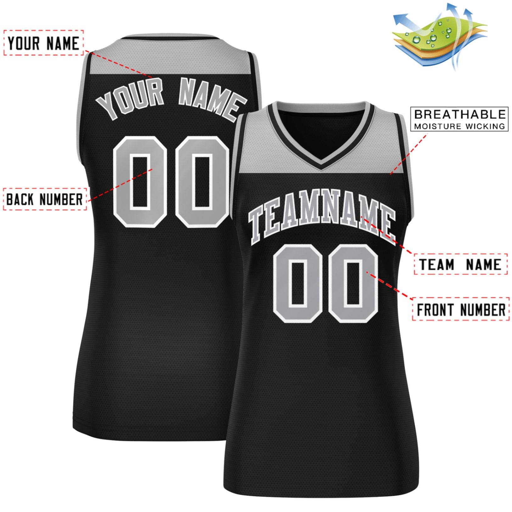 Custom Gray Black Color Block Fashion Tops Mesh Netball Dress For Women