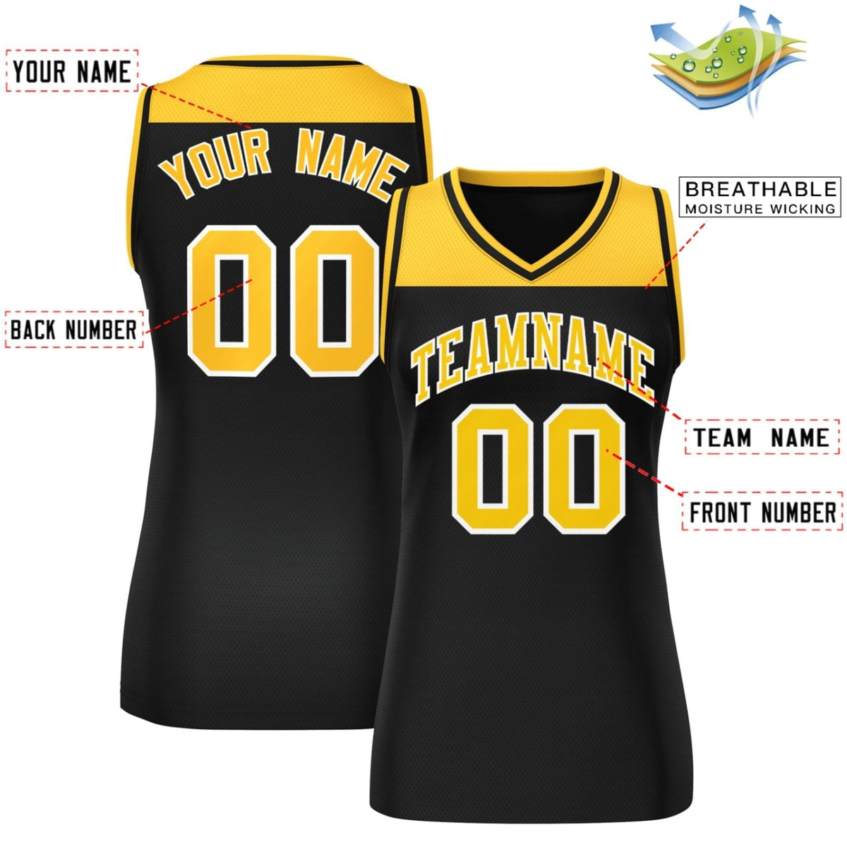 Custom Gold Black Color Block Fashion Tops Mesh Netball Dress For Women