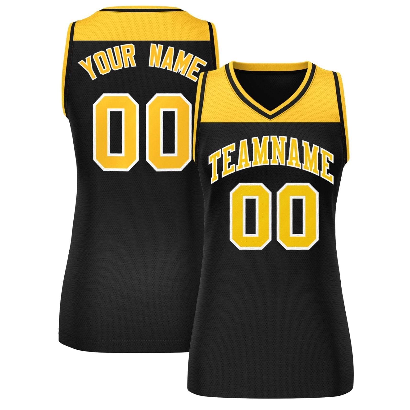 Custom Gold Black Color Block Fashion Tops Mesh Netball Dress For Women