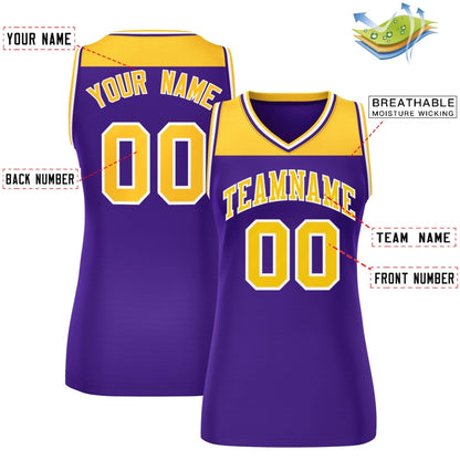 Custom Gold Purple Color Block Fashion Tops Mesh Netball Dress For Women
