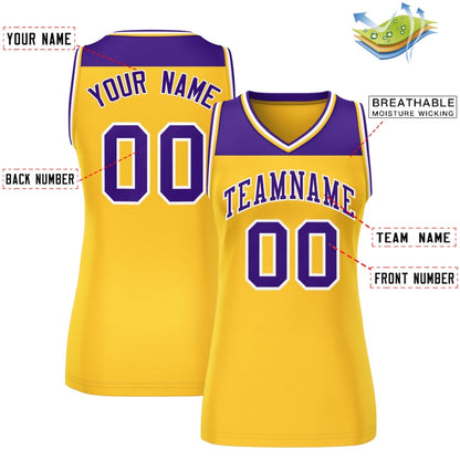 Custom Purple Gold Color Block Fashion Tops Mesh Netball Dress For Women