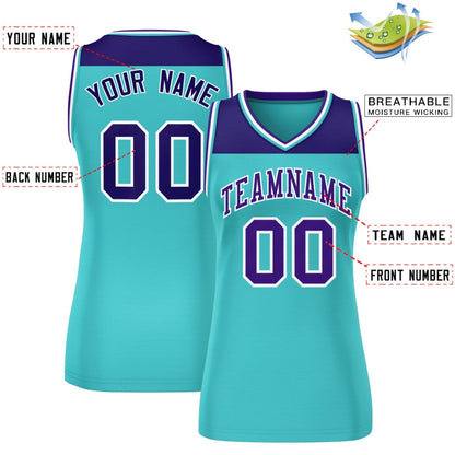 Custom Purple Aqua Color Block Fashion Tops Mesh Netball Dress For Women