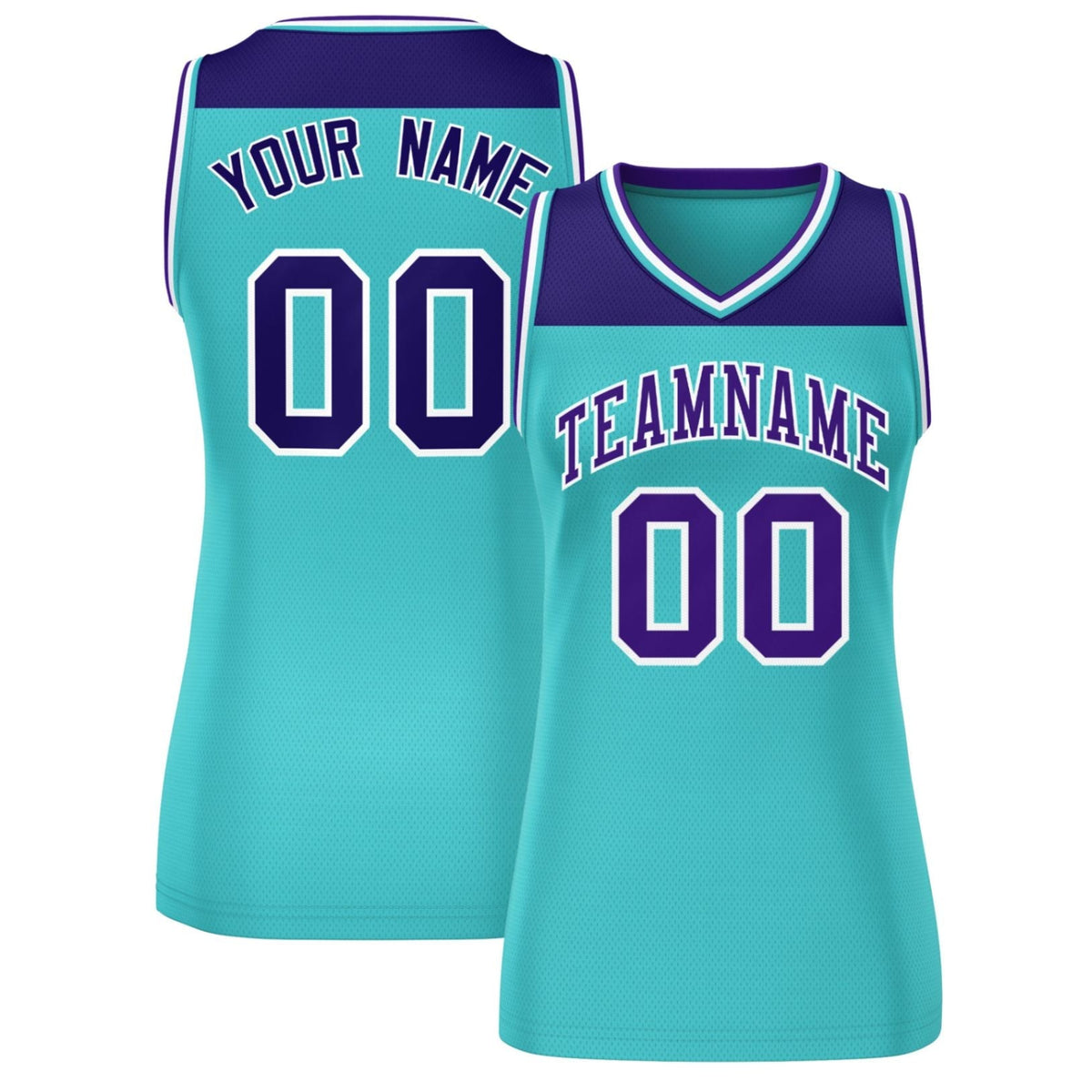 Custom Purple Aqua Color Block Fashion Tops Mesh Netball Dress For Women