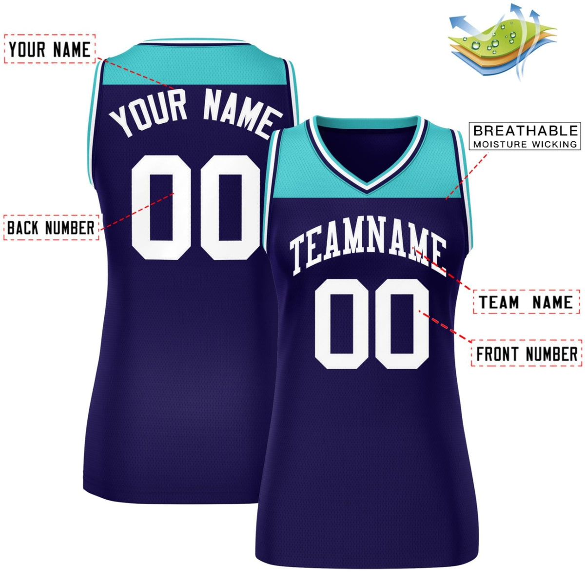Custom Aqua Purple Color Block Fashion Tops Mesh Netball Dress For Women