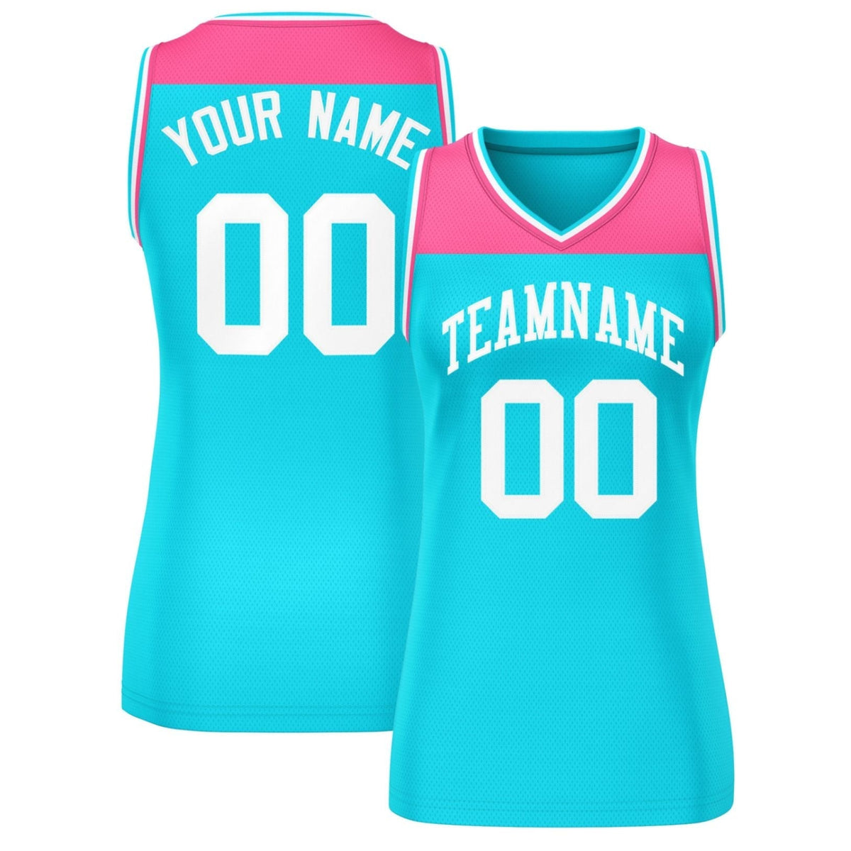 Custom Pink Powder Blue Color Block Fashion Tops Mesh Netball Dress For Women