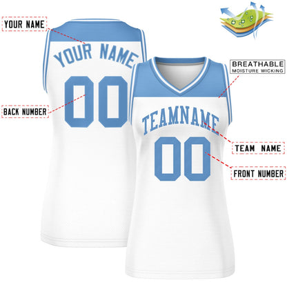 Custom Light Blue White Color Block Fashion Tops Mesh Netball Dress For Women