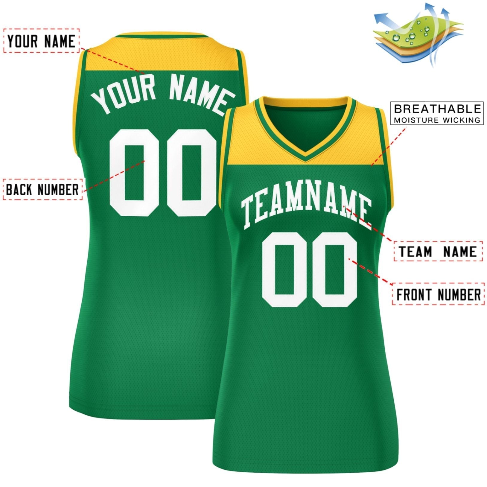 Custom Gold Kelly Green Color Block Fashion Tops Mesh Netball Dress For Women