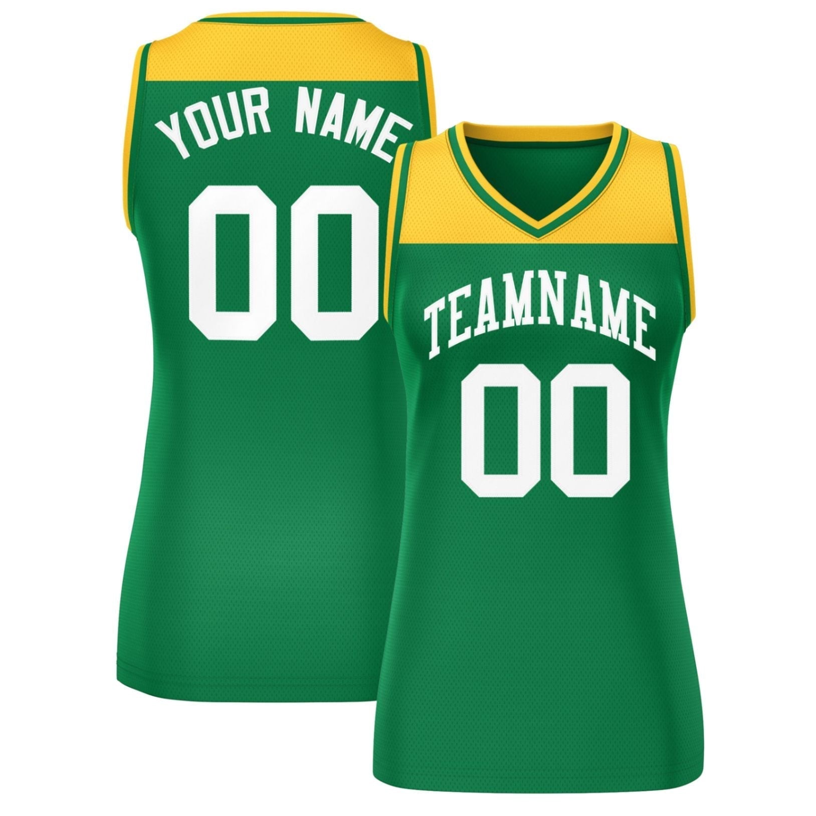 Custom Gold Kelly Green Color Block Fashion Tops Mesh Netball Dress For Women