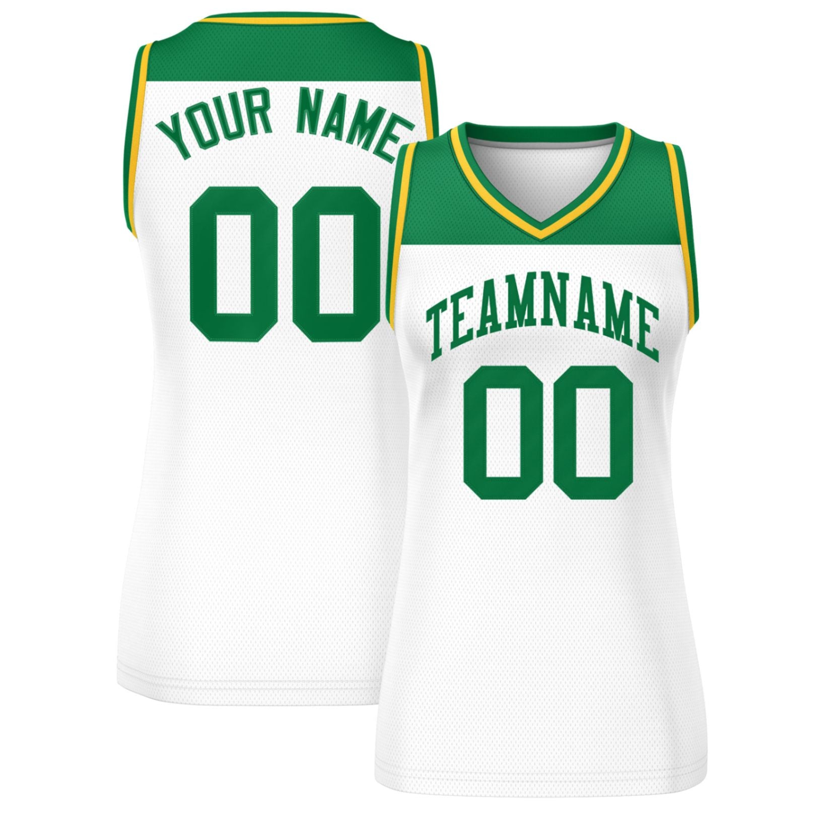 Custom Kelly Green White Color Block Fashion Tops Mesh Netball Dress For Women