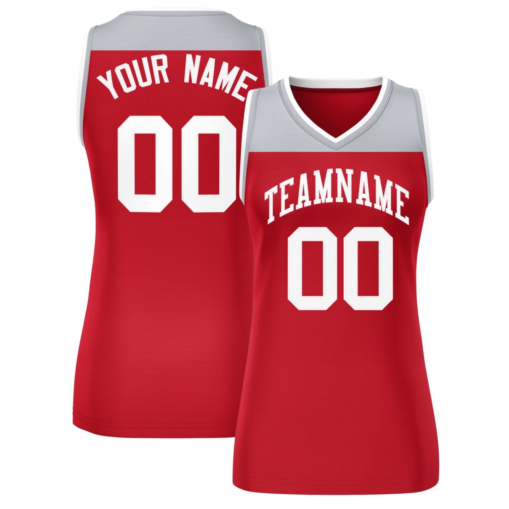 Custom Gray Red Color Block Fashion Tops Mesh Netball Dress For Women