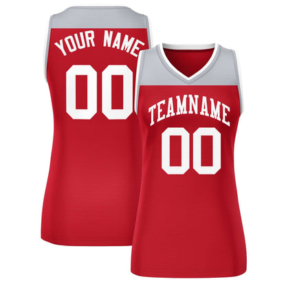 Custom Gray Red Color Block Fashion Tops Mesh Netball Dress For Women