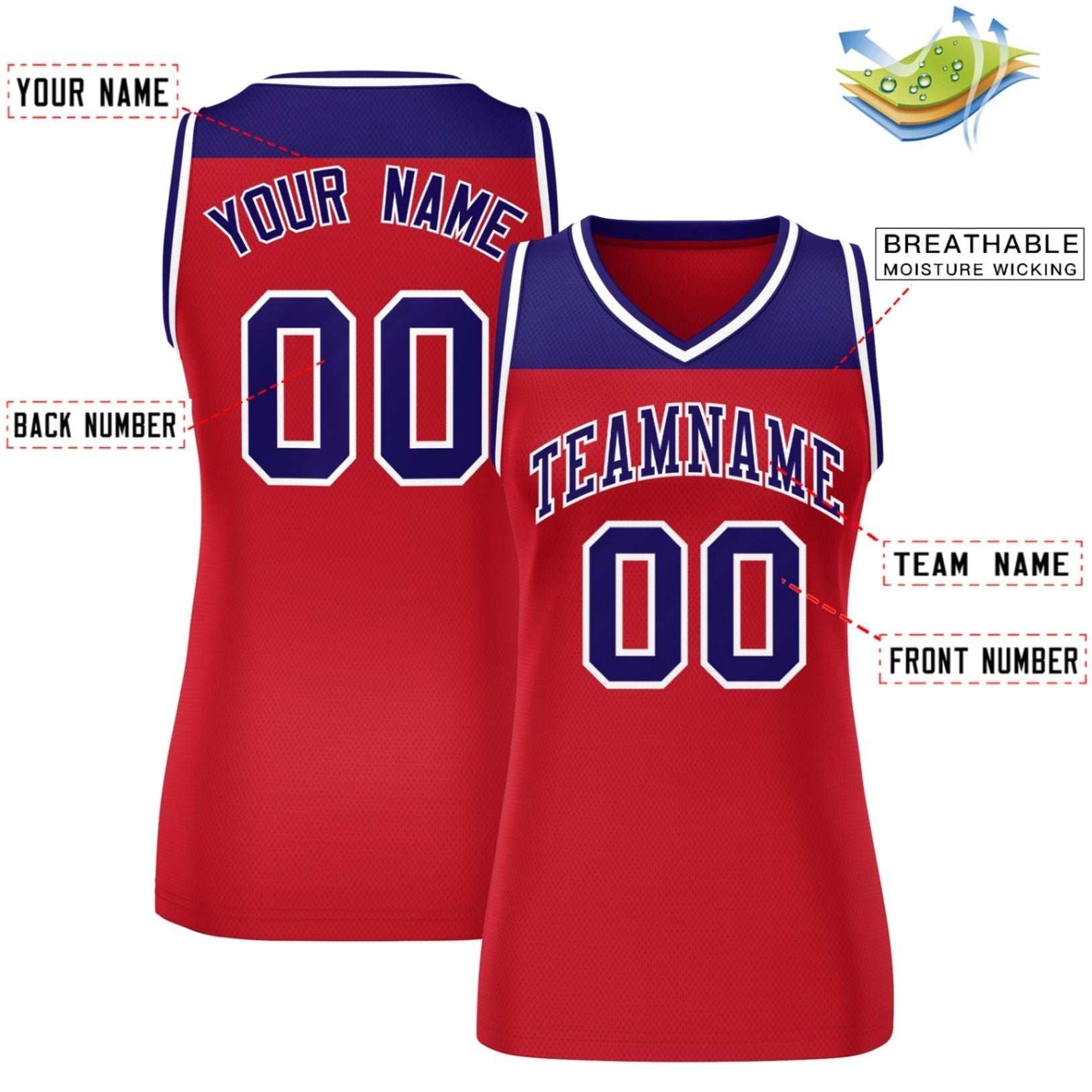 Custom Purple Red Color Block Fashion Tops Mesh Netball Dress For Women