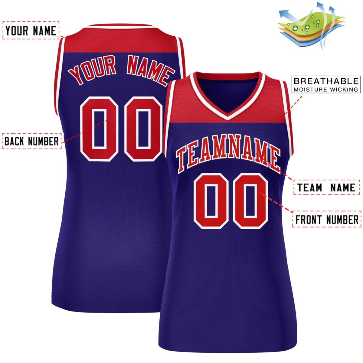 Custom Red Purple Color Block Fashion Tops Mesh Netball Dress For Women