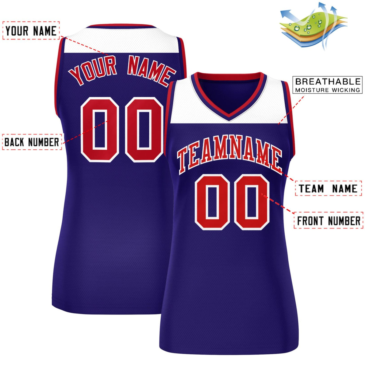 Custom White Purple Color Block Fashion Tops Mesh Netball Dress For Women