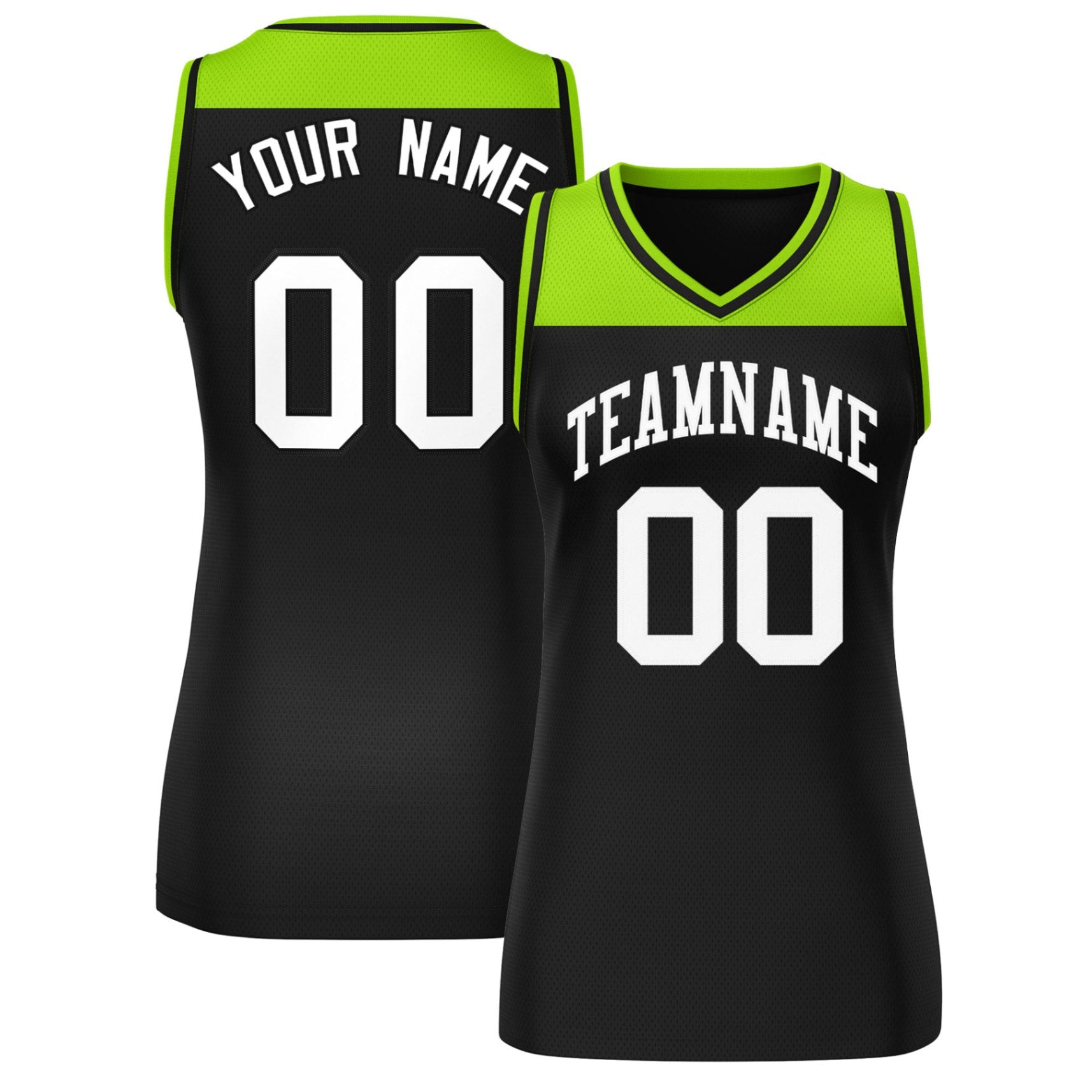 Custom Neon Green Black Color Block Fashion Tops Mesh Netball Dress For Women