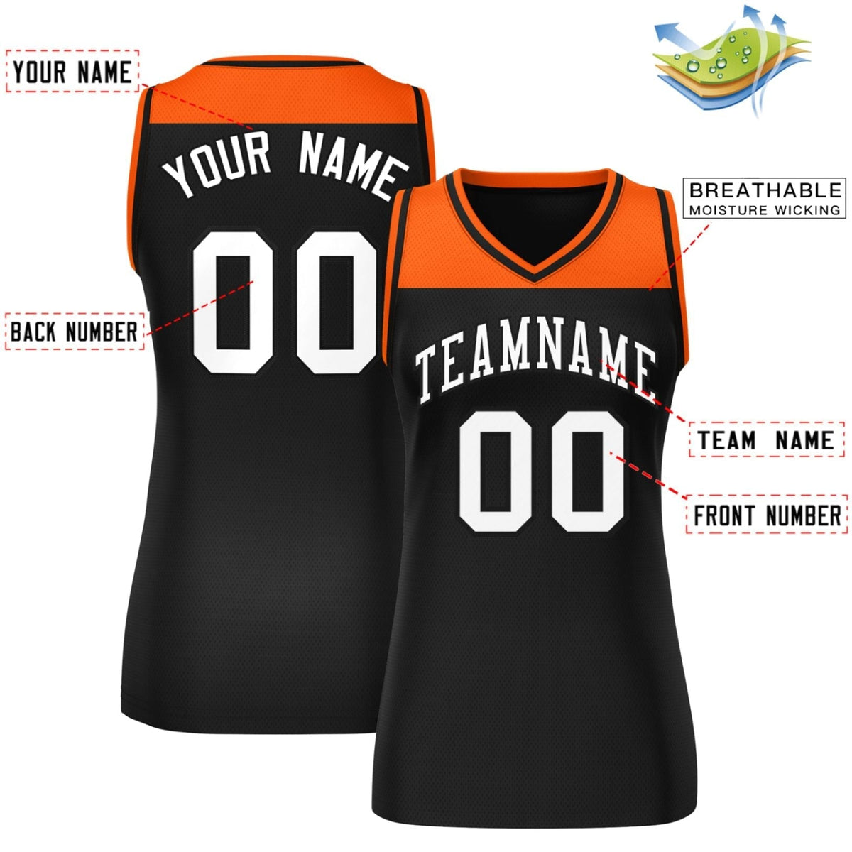 Custom Orange Black Color Block Fashion Tops Mesh Netball Dress For Women