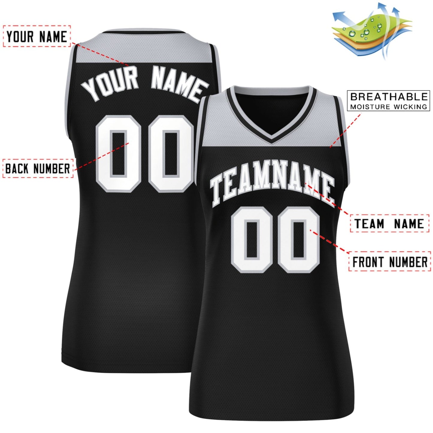Custom Gray Black Color Block Fashion Tops Mesh Netball Dress For Women