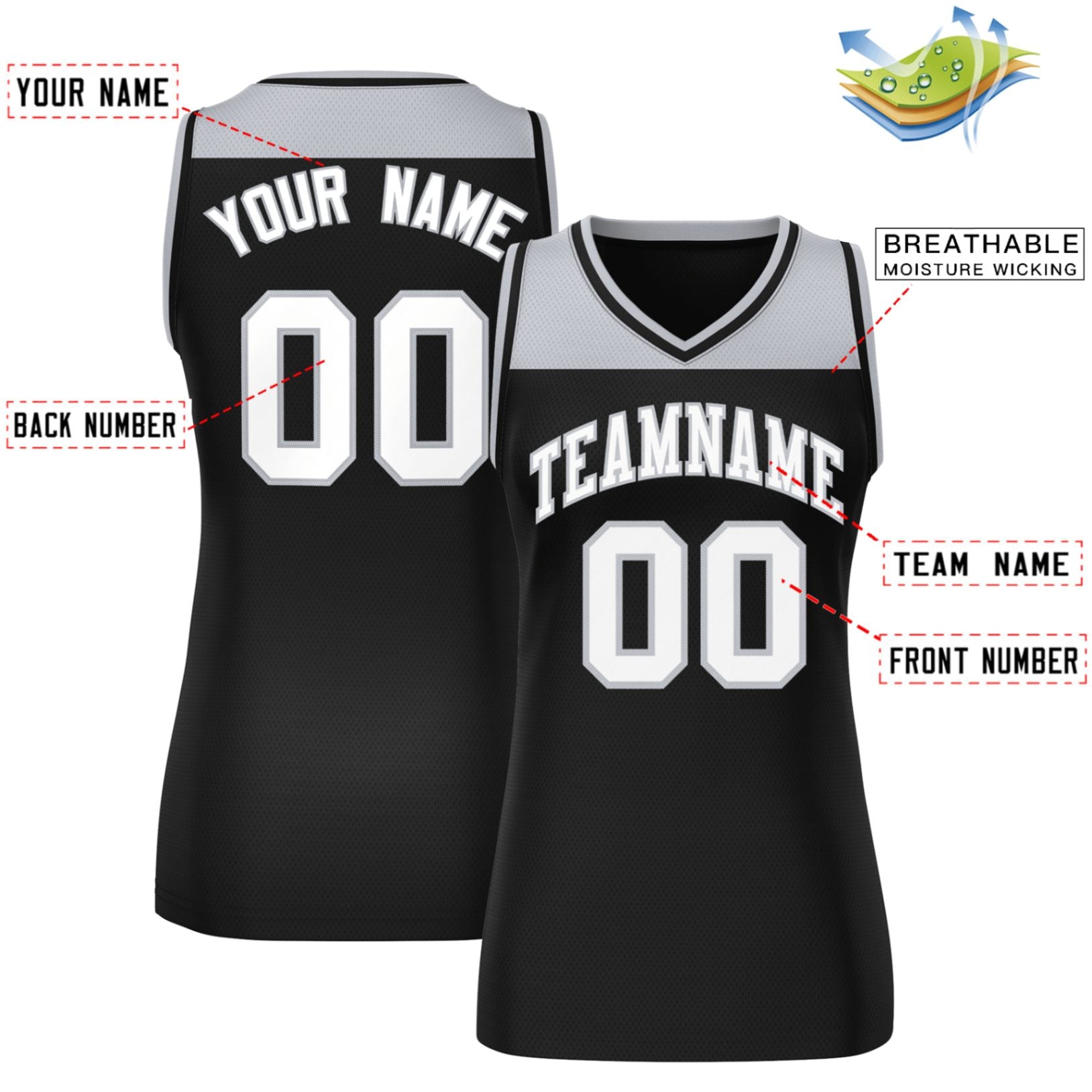 Custom Gray Black Color Block Fashion Tops Mesh Netball Dress For Women