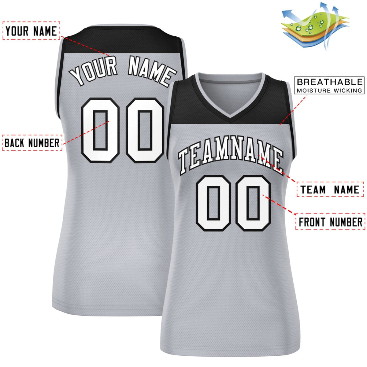 Custom Black Gray Color Block Fashion Tops Mesh Netball Dress For Women