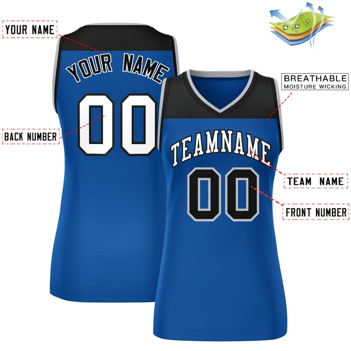 Custom Black Royal Color Block Fashion Tops Mesh Netball Dress For Women
