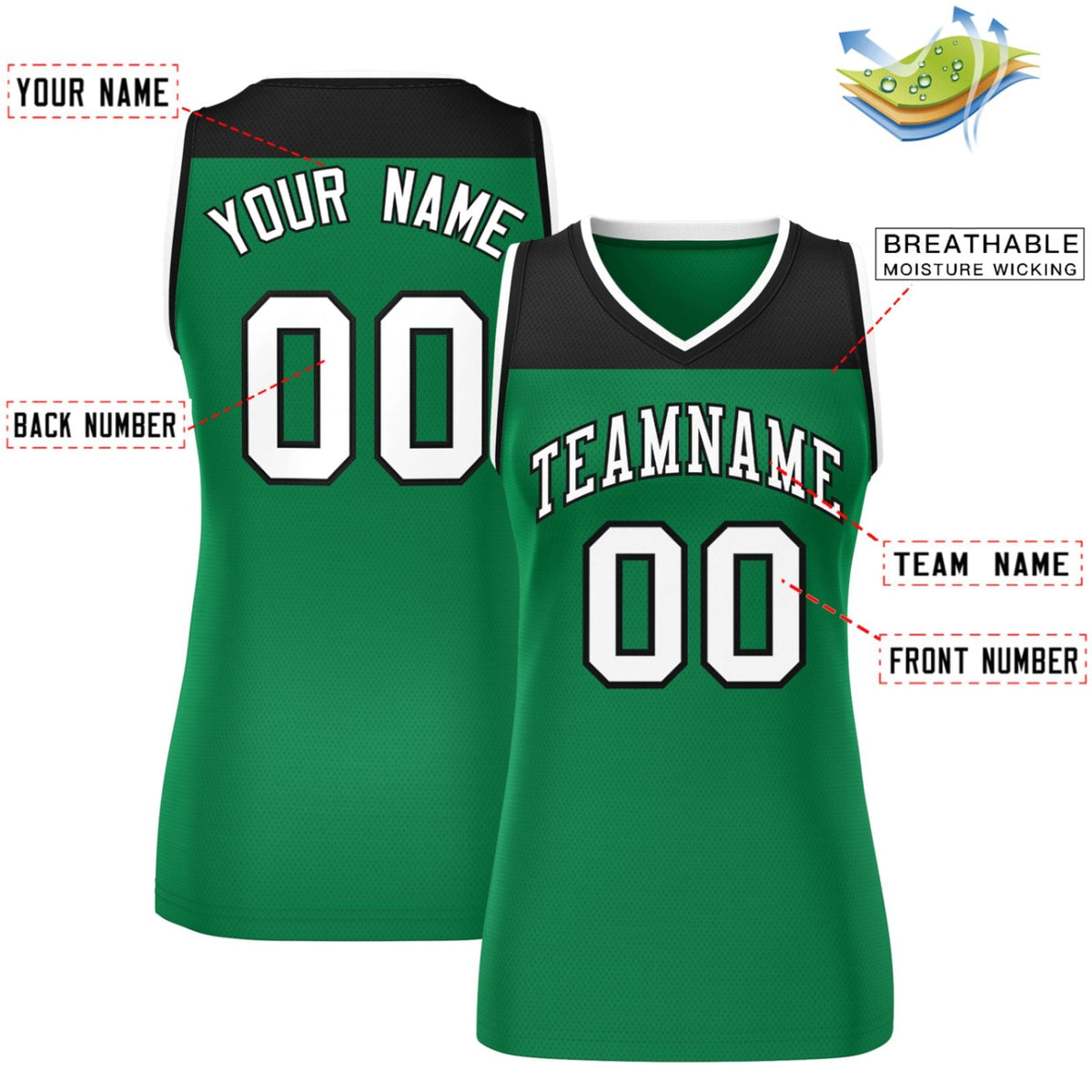 Custom Black Kelly Green Color Block Fashion Tops Mesh Netball Dress For Women
