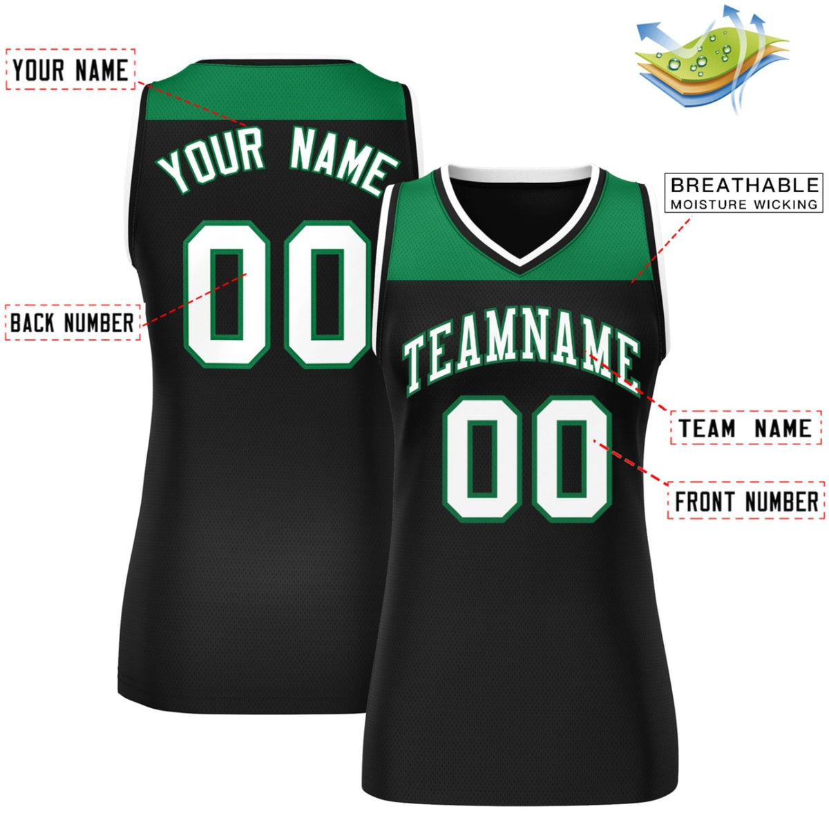 Custom Kelly Green Black Color Block Fashion Tops Mesh Netball Dress For Women