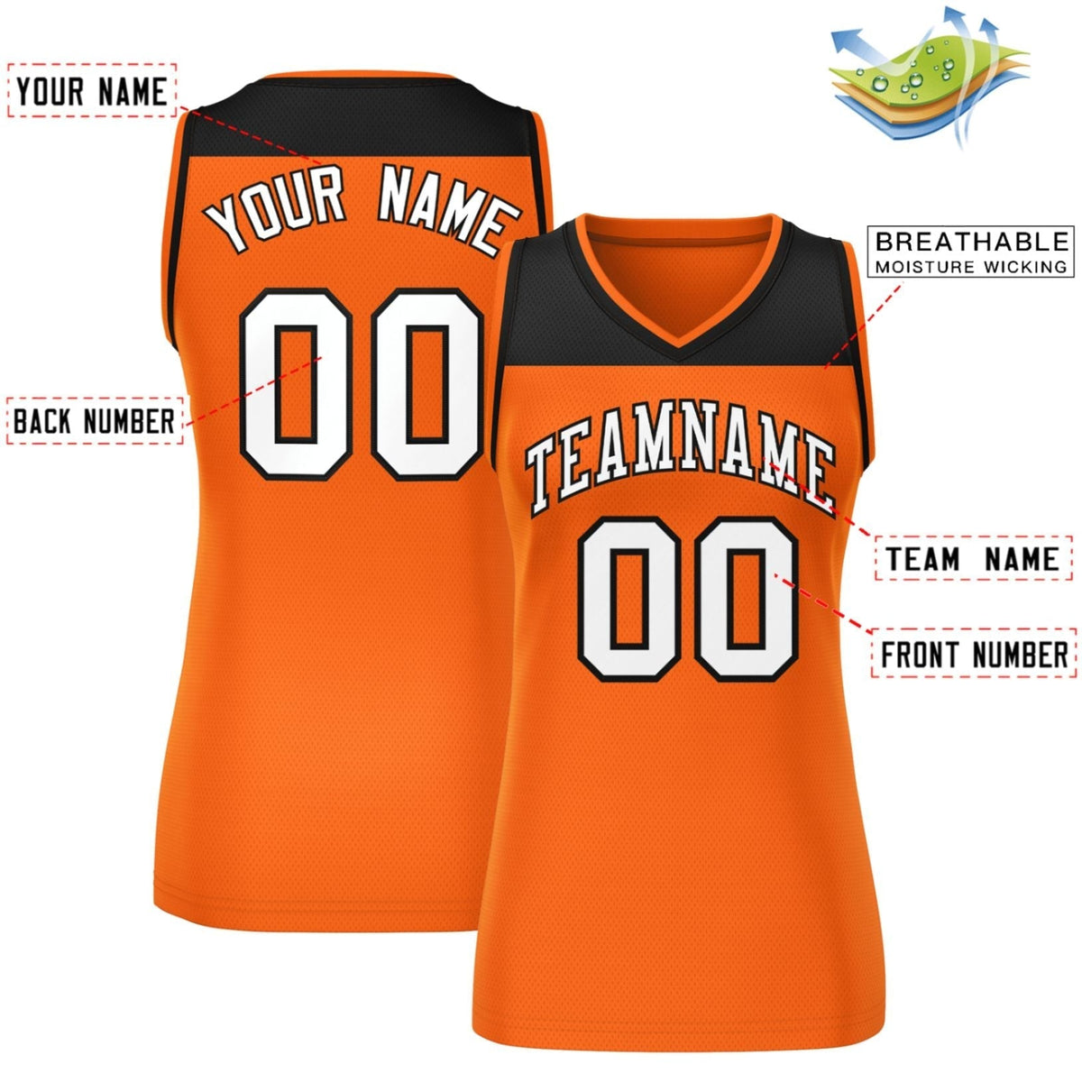 Custom Black Orange Color Block Fashion Tops Mesh Netball Dress For Women