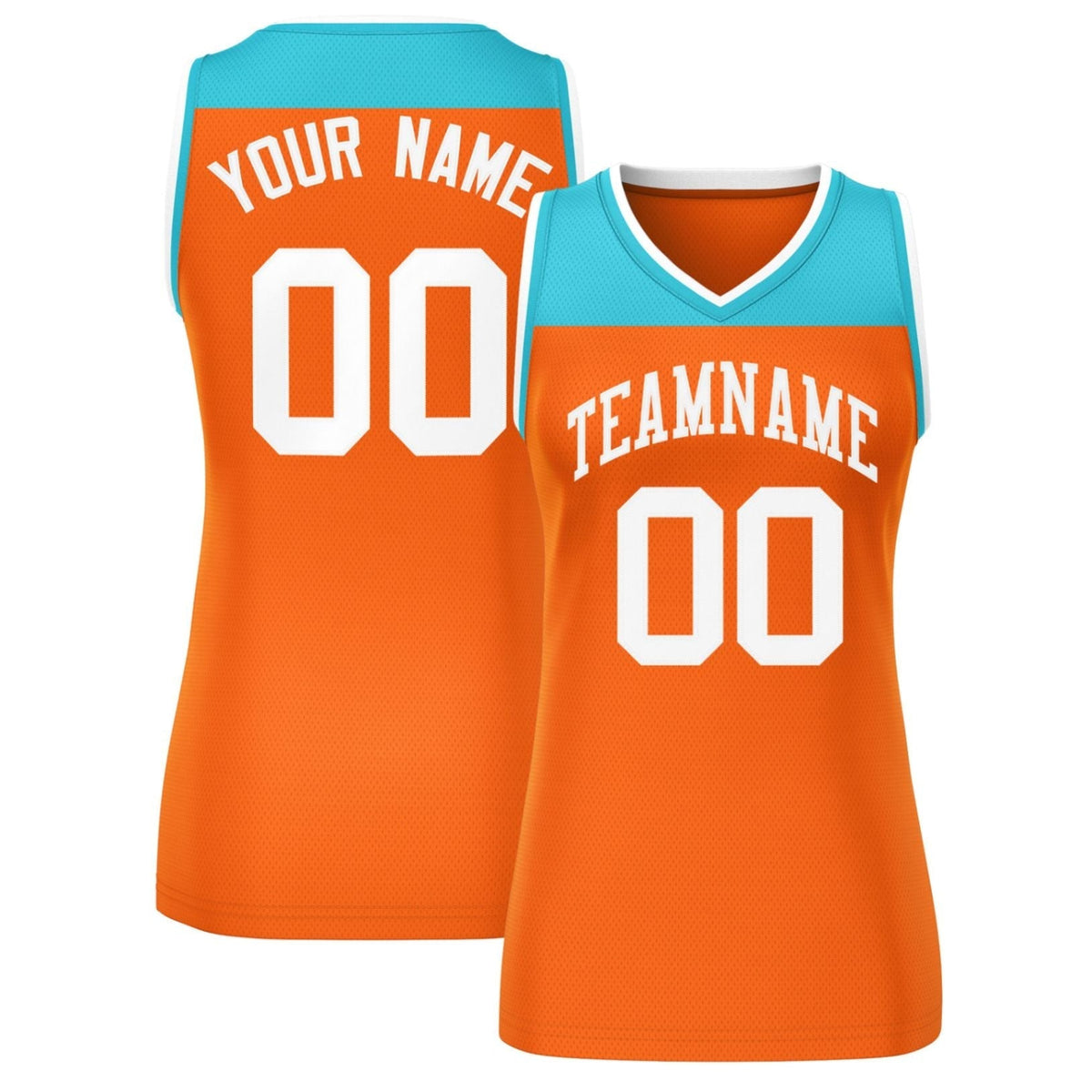 Custom Aqua Orange Color Block Fashion Tops Mesh Netball Dress For Women