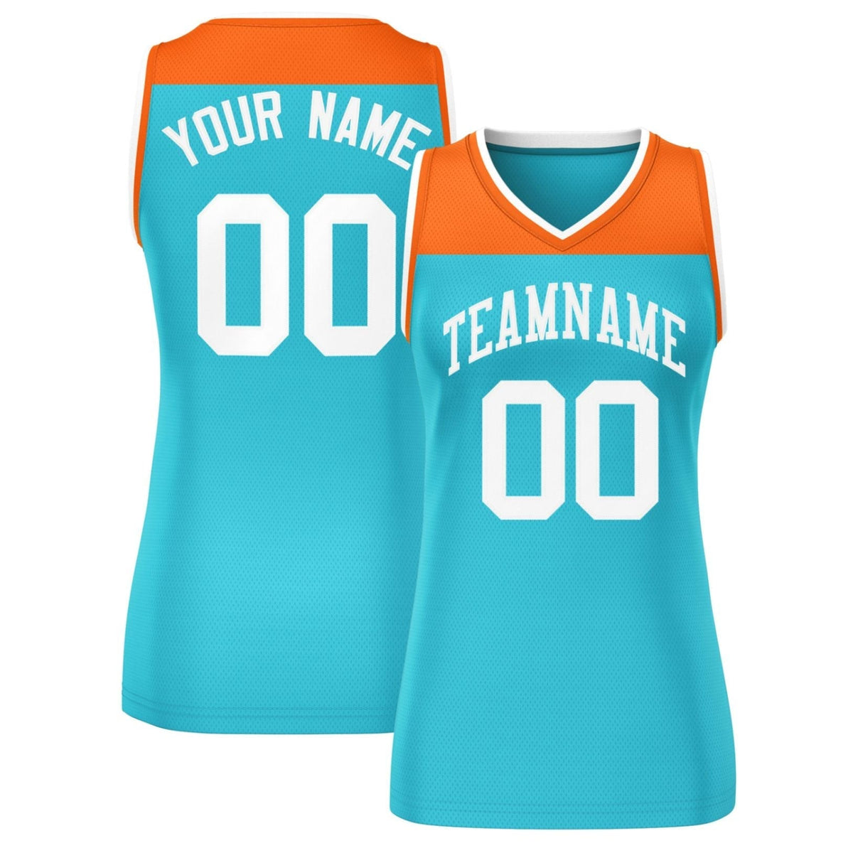 Custom Orange Aqua Color Block Fashion Tops Mesh Netball Dress For Women