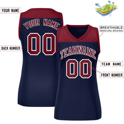 Custom Crimson Navy Color Block Fashion Tops Mesh Netball Dress For Women