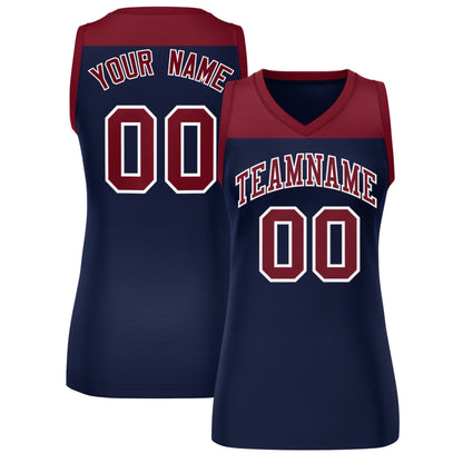 Custom Crimson Navy Color Block Fashion Tops Mesh Netball Dress For Women