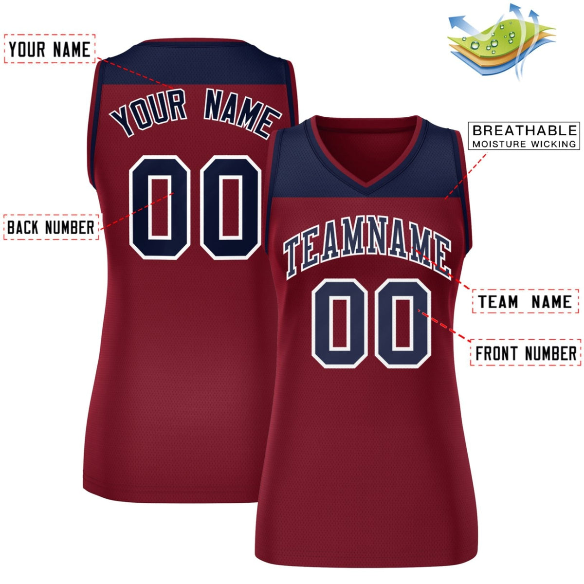 Custom Navy Crimson Color Block Fashion Tops Mesh Netball Dress For Women