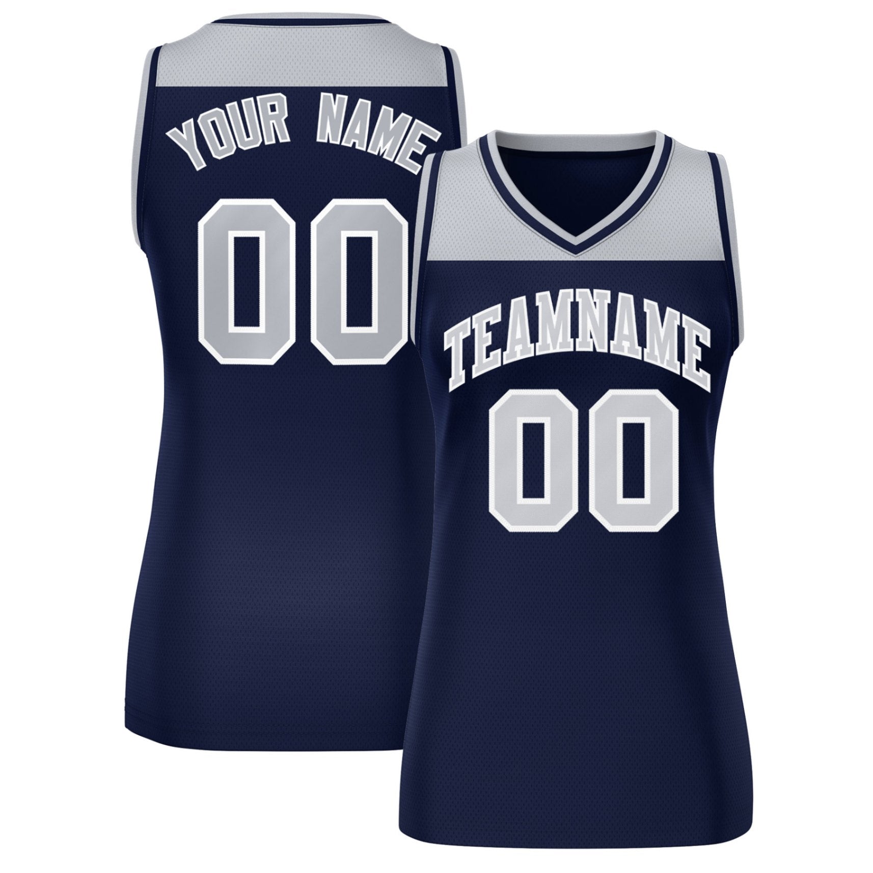 Custom Gray Navy Color Block Fashion Tops Mesh Netball Dress For Women