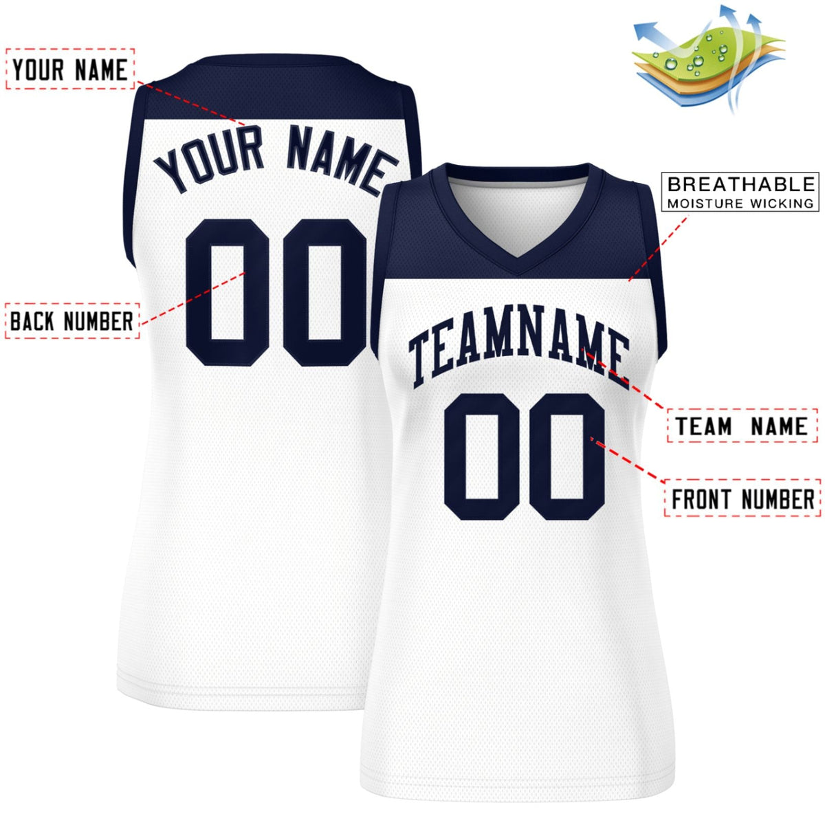Custom Navy White Color Block Fashion Tops Mesh Netball Dress For Women