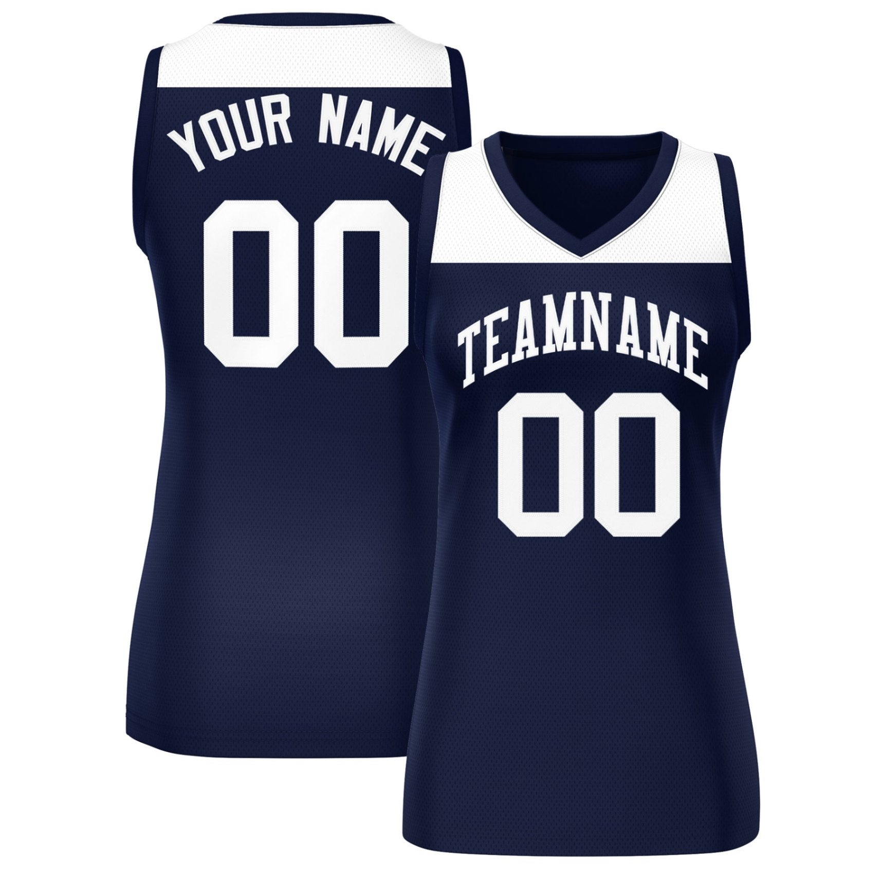 Custom White Navy Color Block Fashion Tops Mesh Netball Dress For Women