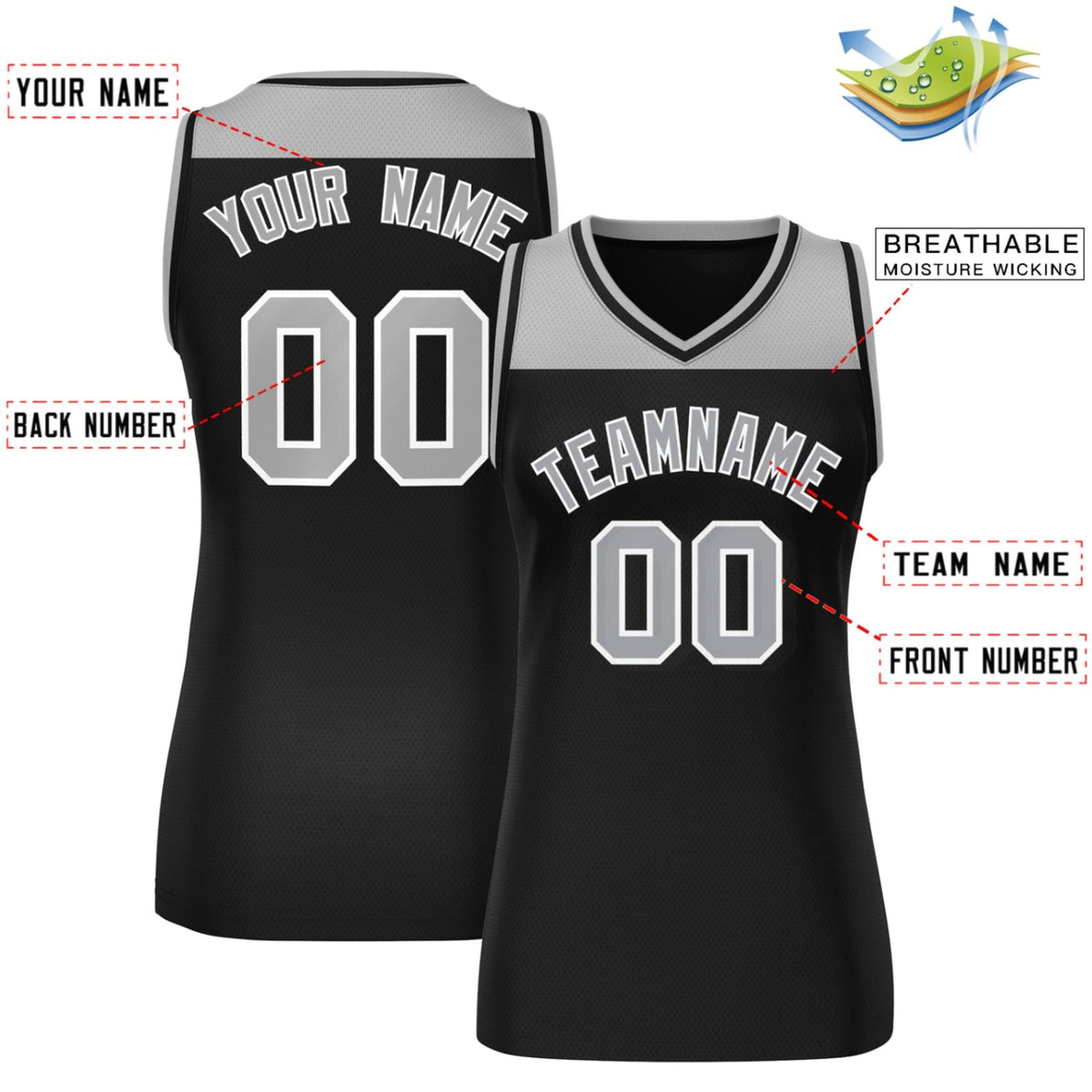 Custom Gray Black Color Block Fashion Tops Mesh Netball Dress For Women