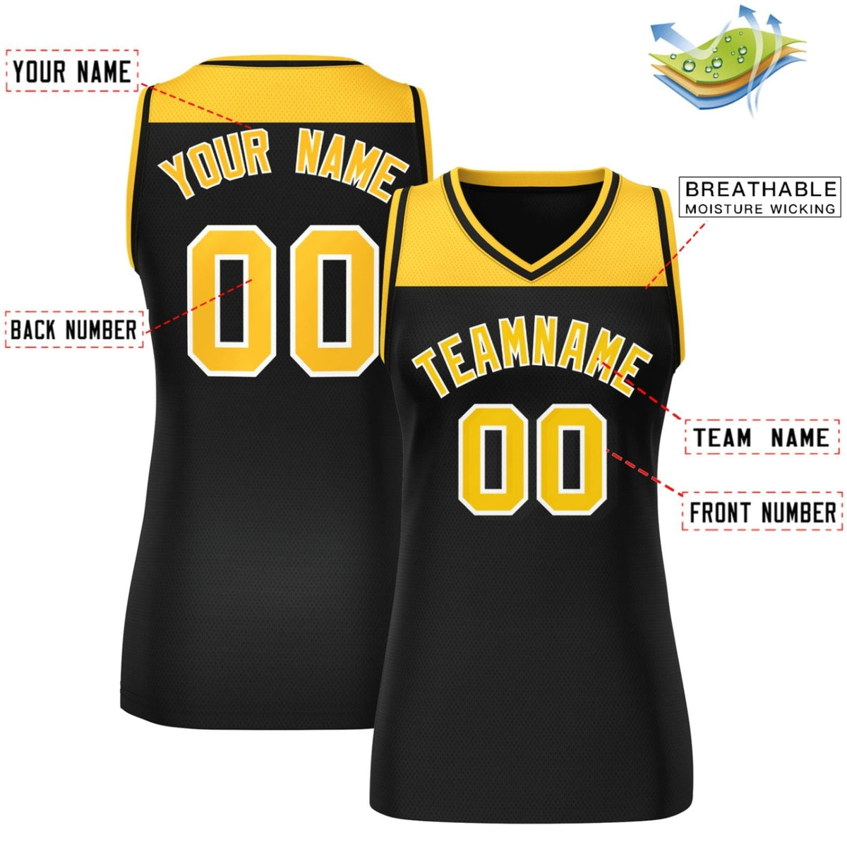 Custom Gold Black Color Block Fashion Tops Mesh Netball Dress For Women