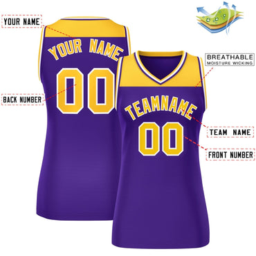 Custom Gold Purple Color Block Fashion Tops Mesh Netball Dress For Women