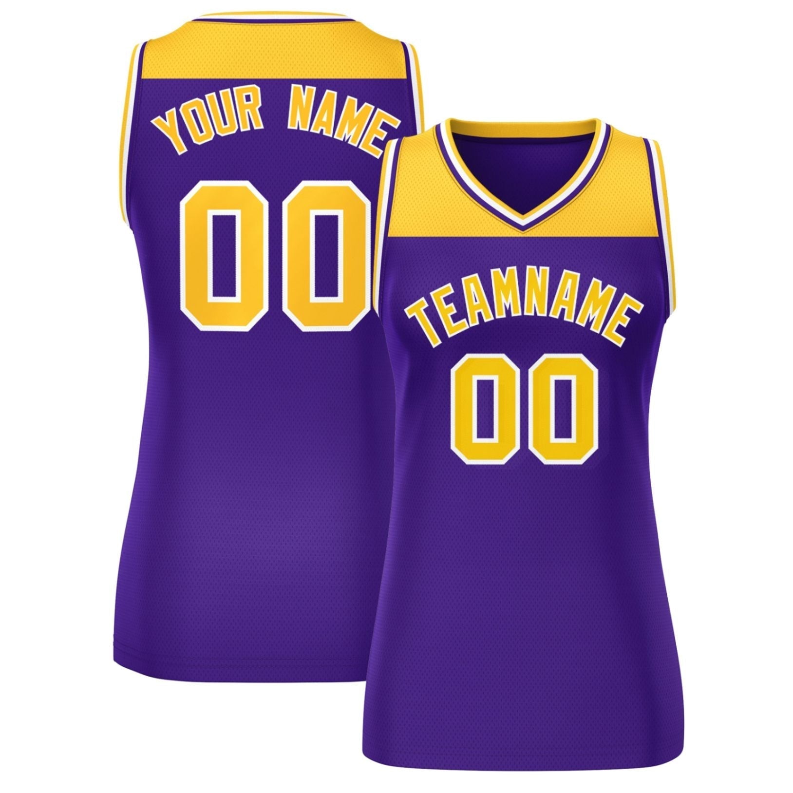 Custom Gold Purple Color Block Fashion Tops Mesh Netball Dress For Women