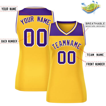 Custom Purple Gold Color Block Fashion Tops Mesh Netball Dress For Women